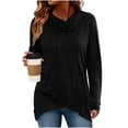 thumbnail image 5 of cocolona Womens Trendy Cowl Neck Hoodies Long Sleeve Tunic Casual Pullover Drawstring Sweatshirts Fall Solid Color Tops, 5 of 6