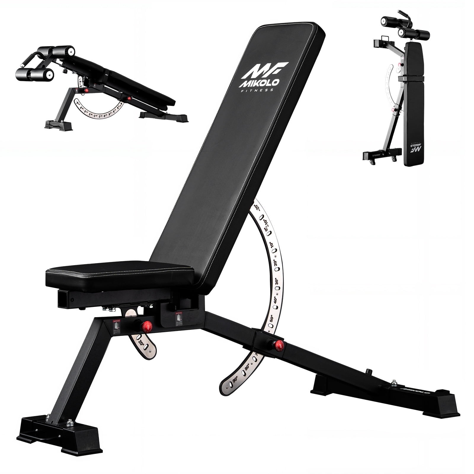 Mikolo 15-Position FID Adjustable Weight Bench, Adjustable Workout Bench with 1200LBS Weight Capacity, Vertical Storage Space-Saving Exercise Bench with Detachable Leg Support for Home Gym