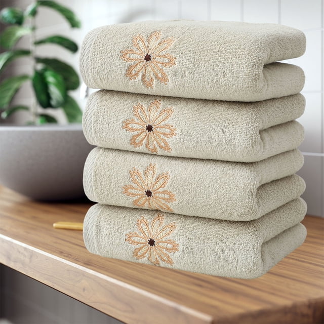 4pcs Towel Set, Border Design, Europe And America Foreign Trade Style, Cotton Material, Absorbent Dry Face Towel Washcloth, For Household Use, Soft And Durable, Multi-Scene Application