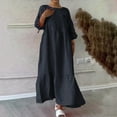 thumbnail image 2 of cfhntfmh Robes Grande Taille pour Femmes Confortables en Coton et Lin Col Rond Robe Décontractée d'Automne avec Bordure avant Manches Longues Maxi Robe, 2 of 6