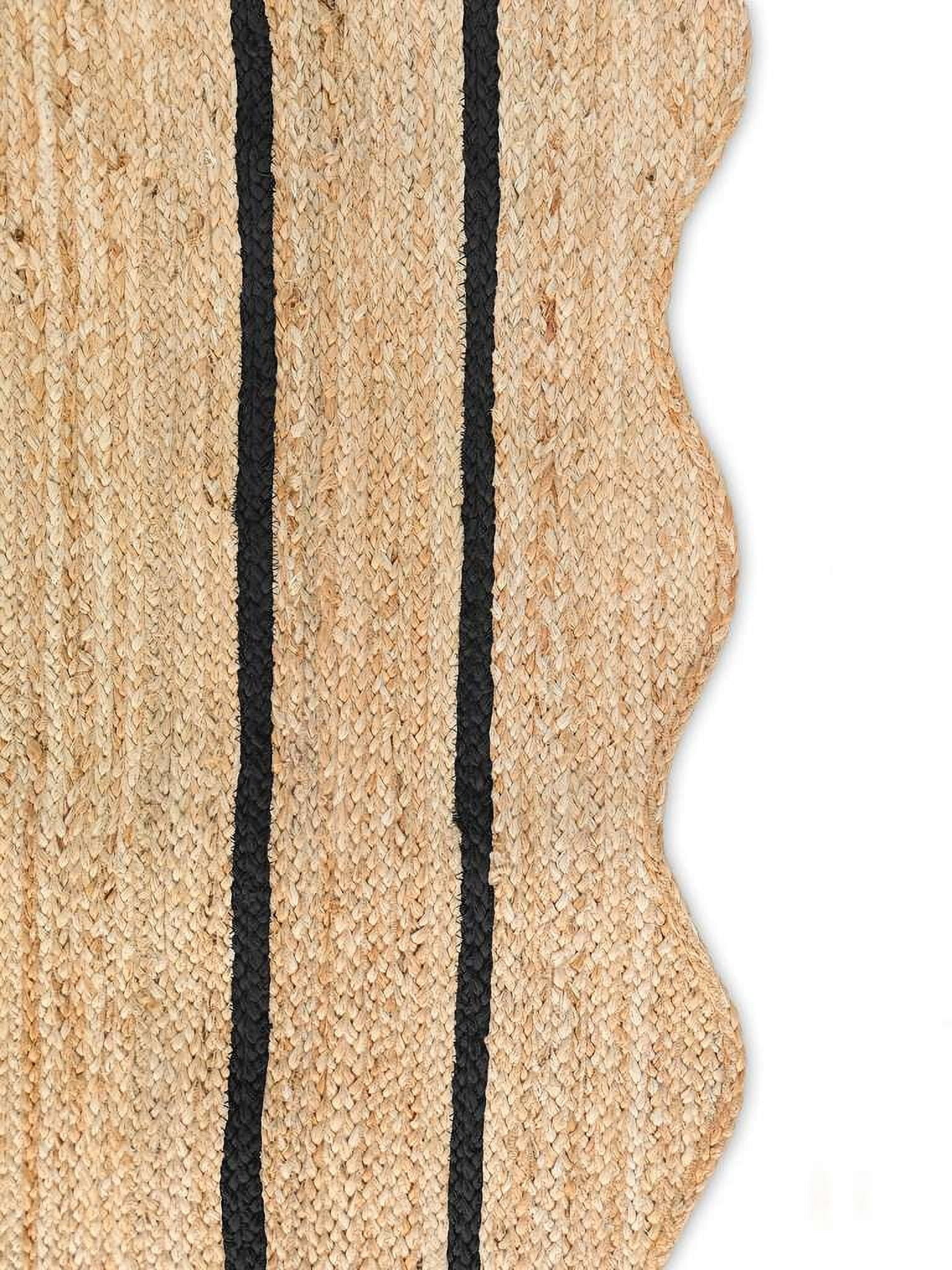 Vintage Jute Area Rug Decor Braided Rectangular Scalloped Vintage Carpet with Multi Border Black 2'6" x 10' BY KALVEERA