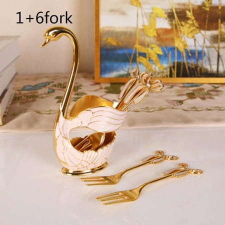 

GLFILL 304 Stainless Steel Fruit Cake fork Coffee Tea Spoon Swan Holder Cutlery Set