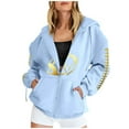 thumbnail image 2 of Arlun Zipper up Football Hoodies for Women Football Game Day Hooded Sweatshirts Fashion Graphic Printed Casual Loose Fit Long Sleeve Jacket Fall Winter Tops Light Blue XXL, 2 of 4