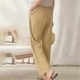 thumbnail image 7 of CLOISE Womens Pants Cotton Linen Pants Mid Rise Straight Leg Pants Pull On Lounge Pants Drawstring Elastic Waist Pants Solid Comfy Pants Casual Fashion Khaki, 7 of 7