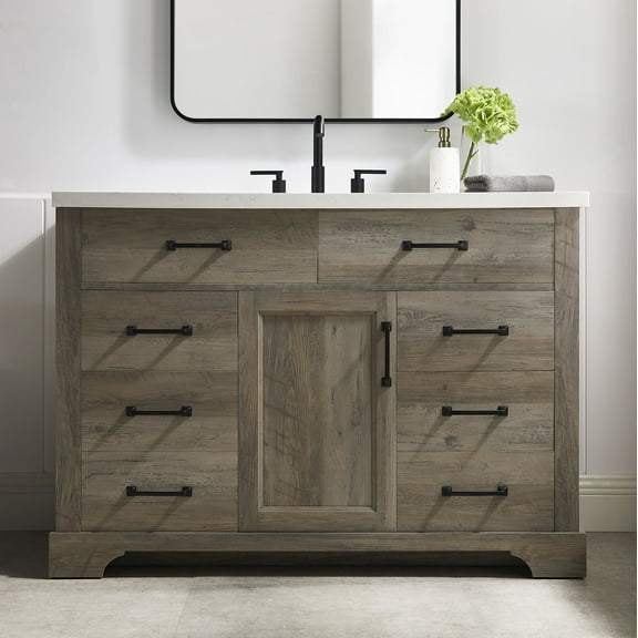 BridgePoint Home Mia 48" Single Sink Bathroom Vanity in Brown Grey Oak with White Stone Top