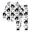 thumbnail image 4 of Byoo Spooky Halloween Sweatsuit Set for Big Girls Round Neck Black Cat Bat Stripe Print Long Sleeve Sleepwear Set Relax Nightwear Set,White, 4 of 4