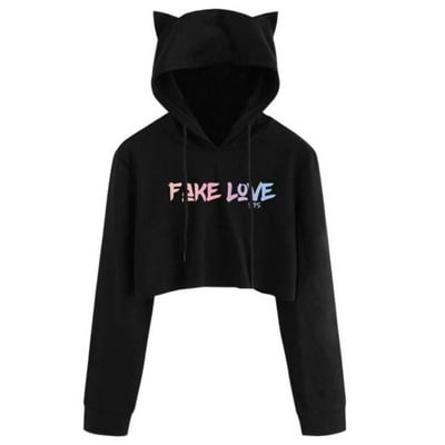 BTS Cat Ear Print Cropped Hoodie in Nepal at NPR 4757 Rating 5