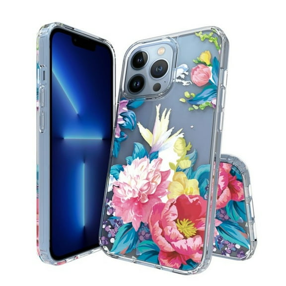 For Apple iPhone 13 (6.1") Floral Patterns Design Transparent Soft TPU Silicone Shock Bumper Slim Hard Back Phone Case Cover by Xpression [Summer Blooms]