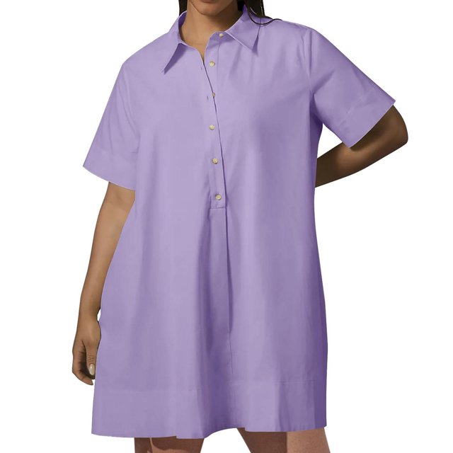 Yuyuzo Robe d'Été pour Femmes Robe Tunique Boutonnée Manches Courtes Robe Décontractée Robe de Plage