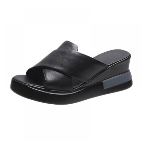 

Women s Leather Slipper Summer Comfortable Vintage Casual Open Toe Slip on Mules Wedge Sandals