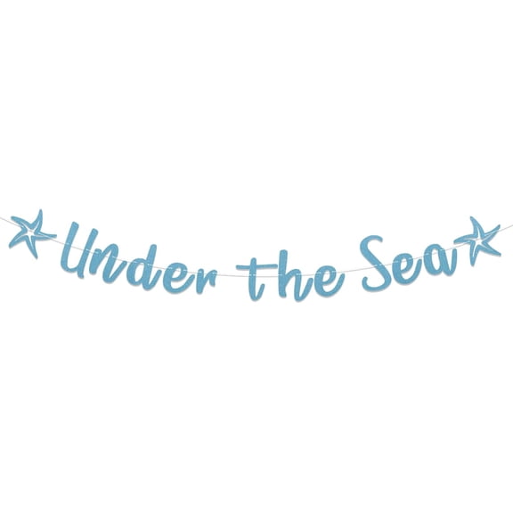 Under the Sea Banner - Summer Beach 1st Birthday Decorations, Under the Sea Birthday Decorations, Seasaid Mermaid Birthday Party Decorations Blue Glitter