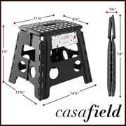 Casafield 13 Folding Step Stool with Handle - Black, Collapsible Foot Stool for Adults