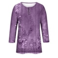 thumbnail image 4 of Brnmxoke Women's Boho 3/4 Sleeve Floral T-Shirts Vintage Button V Neck Tops Dressy Casual Tunic Top Loose Fit Business Work Tees Purple,XL, 4 of 5