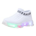 thumbnail image 2 of Toddler Boys Girls Striped Knit Light‑up Shoes, Elastic Slip‑on Non‑slip Lightweight Breathable Casual Footwear White 23, 2 of 6