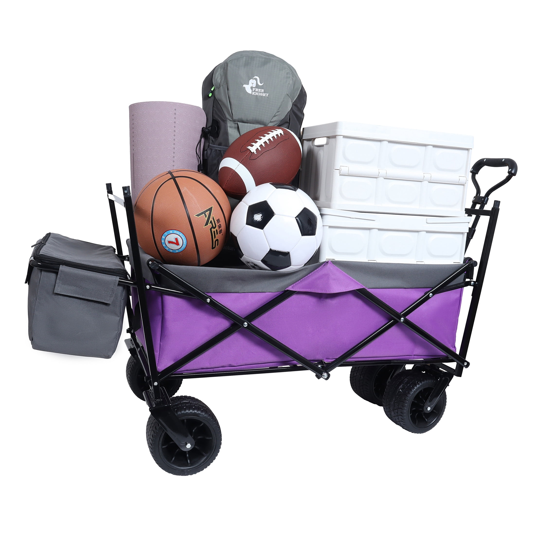 GDF Studio Collapsible Wagon Stroller with Removable Canopy and Mosquito Net, 7" All-Terrain Wheels, Purple