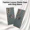 thumbnail image 2 of for Samsung Galaxy S22 Ultra Case with Ring Holder Stand Luxury Glitter Plating Gold Edge 360 Rotation Kickstand Phone Case for Women Shockproof Soft Flexible TPU Protective Cover Case-Grey, 2 of 12