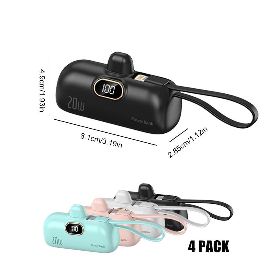 Ya Yatech 5000mAh Portable Power Bank, PD Fast Charging with LED Display, Built-in Type-C Plug Compatible with iOS and Android Phones