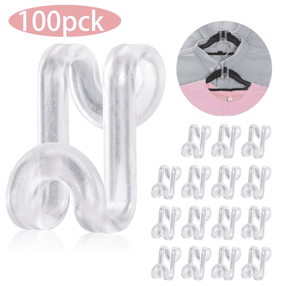 Mioerouu 100 Pack Hanger Hooks Space Saving, Clothes Hanger Connector Hooks, Transparent Stackable Clothes Hangers with Hooks for Closet Organizer (Clear)