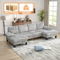 thumbnail image 5 of FFH 114" U Shaped Couch, Oversized Sectional Sofa with Double Chaise, Modular Cloud Couch Corduroy 4 Seater Sofa Set for Living Room, Light Gray, 5 of 11