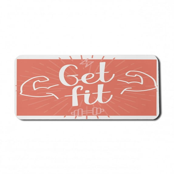 Fitness Computer Mouse Pad, Get It Lettering with Bodybuilder Man Arms Biceps Be Strong Achievement, Rectangle Non-Slip Rubber Mousepad X-Large, 35" x 15" Gaming Size, Coral and White, by Ambesonne