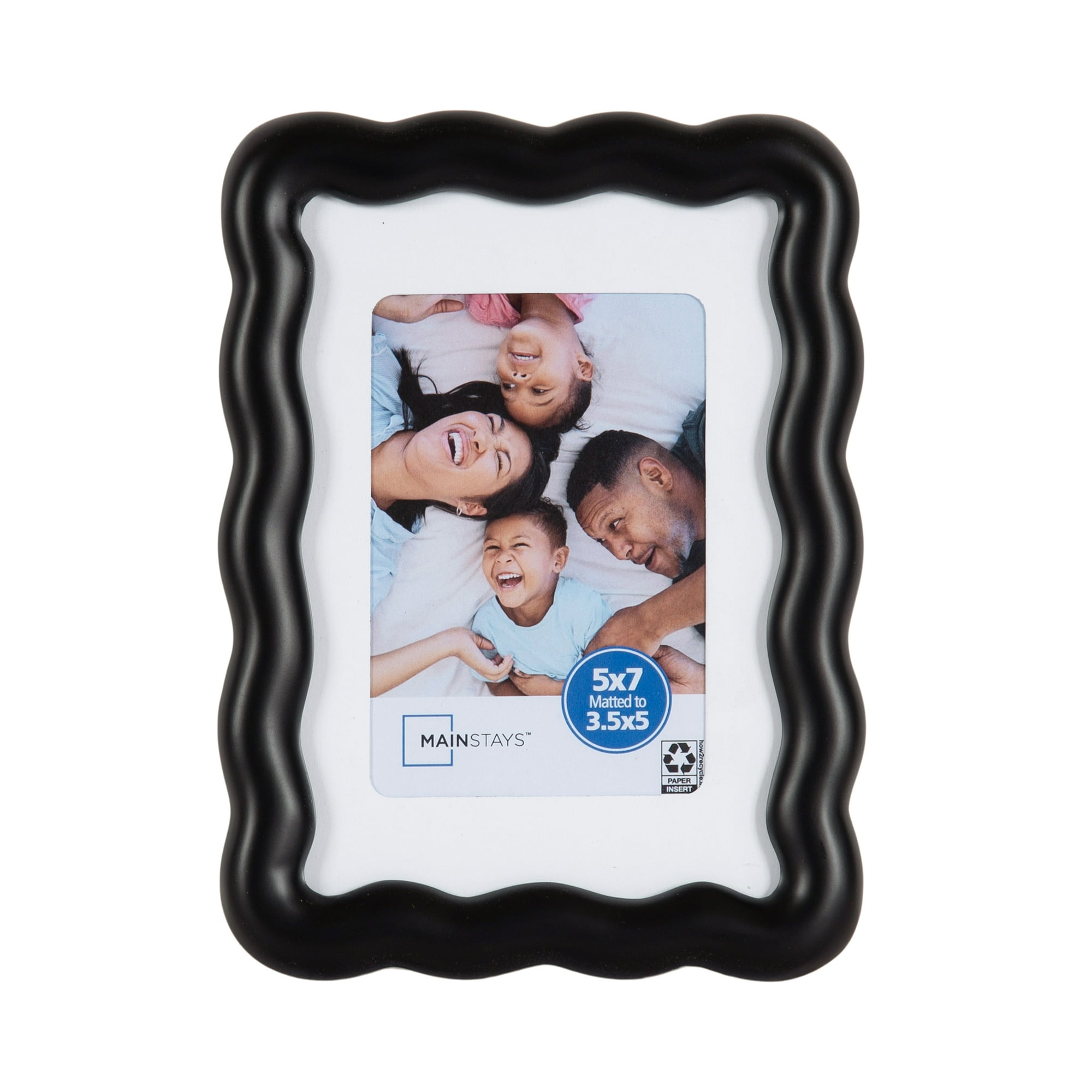 Mainstays 5 x 7 Black Wavy Tabletop Picture Frame, Fits 3.5 x 5 Photo with Mat