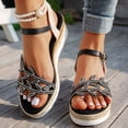 thumbnail image 2 of Rokment Womens Bling Leaves Platform Dressy Sandals Bridal Sparkling Rhinestones Elegant Open Toe Ankle Strap Espadrilles Wedge High Heels Dress Summer Shoes for Wedding Black Size 6.5, 2 of 6