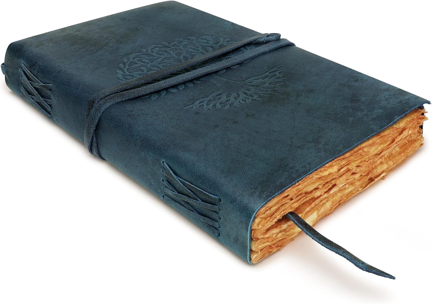 Tree Of Life Leather Journal for Women and Men, Handcrafted Writing Sketchbook Travel Diary with Unlined Deckle Paper Dark Blue 8x13