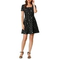 thumbnail image 2 of Vestido de Promoción A-Line de Manga Corta con Cuello Cuadrado Impreso para Mujeres INSPIRE CHIC XS Negro-Estrellas, 2 of 8