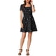 thumbnail image 2 of INSPIRAR CHIC Vestido de Promoción A-Line de Manga Corta con Cuello Cuadrado Impreso para Mujeres M Negro-Estrellas, 2 of 8