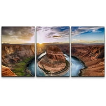 wall26 - 3 Piece Canvas Wall Art - Sunset Moment at Horseshoe Bend, Colorado River, Grand Canyon National Park, Arizona USA - Modern Home Art Stretched and Framed Ready to Hang - 16"x24"x3