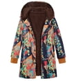 thumbnail image 2 of Chaqueta de algodón de felpa gruesa con capucha y manga larga para mujer con estampado floral retro, sudadera con capucha de talla grande, 2 of 6