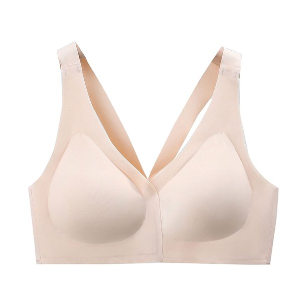 Gibobby Brasier Cierre Frontal Sujetador push-up de alambre sin para mujer con soporte lateral y cierre frontal de color sólido(Beige,Grande)