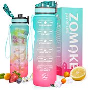 32oz Motivational Water Bottle with Times to Drink,Time Marker & Removable Strainer,Fast Flow,Leakproof Tritan BPA Free Non-Toxic Water Jug for Fitness,Gym,Sports,by Zomake Green/Red Gradient(Upgrade)