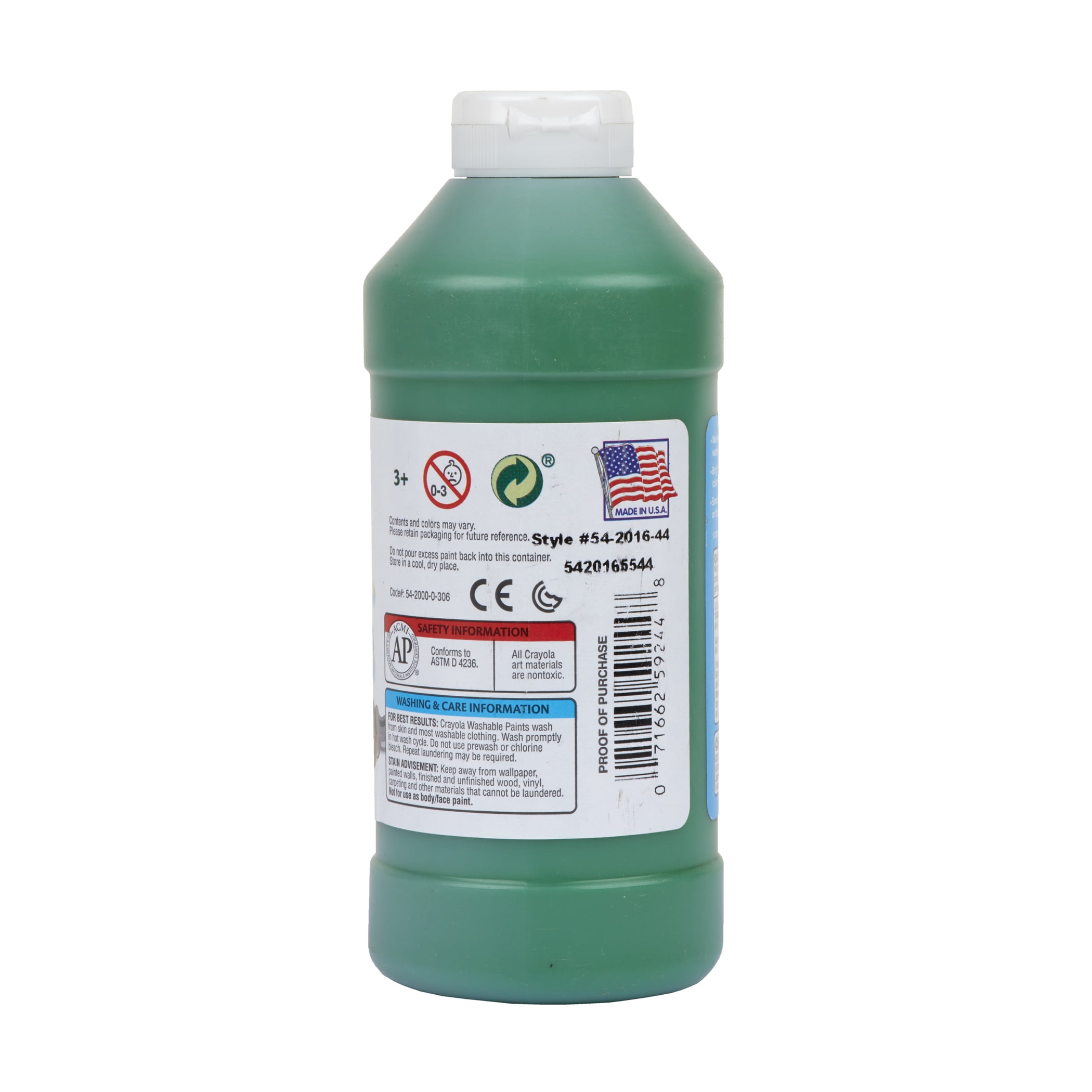 Crayola Washable Paint, Green, 16 oz. Bottles, Pack of 6