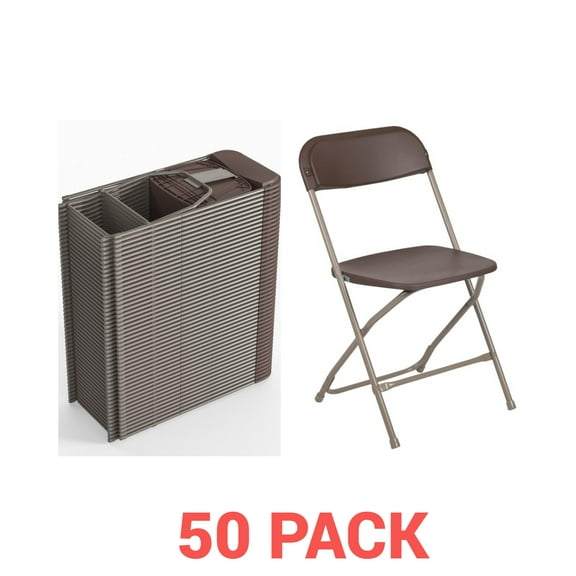 (50 PACK) 650 Lbs Weight Capacity Commercial Quality Brown Stackable Plastic Folding Chair - Heavy Duty Plastic Folding Chairs