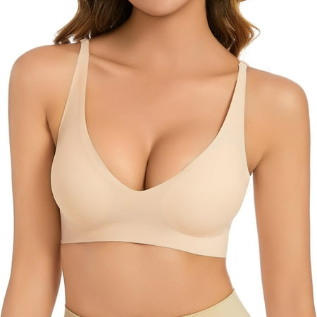 Gvdentm Women s Triangle Bralette Comfortable Everyday Plunge Unlined Seamless Bra No Underwire Sexy Bras(Beige S)
