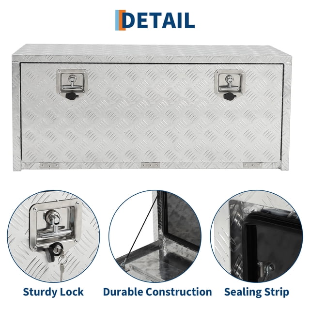 EDTara Lockable Aluminum Toolbox Chest, Heavy Duty Diamond Plate Storage Organizer With Keys for Trucks, Rvs, and Trailers