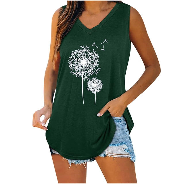Camisetas sin mangas de verano para mujer con cuello en V y estampado de cola de milano sin mangas Pompotops lopia996099