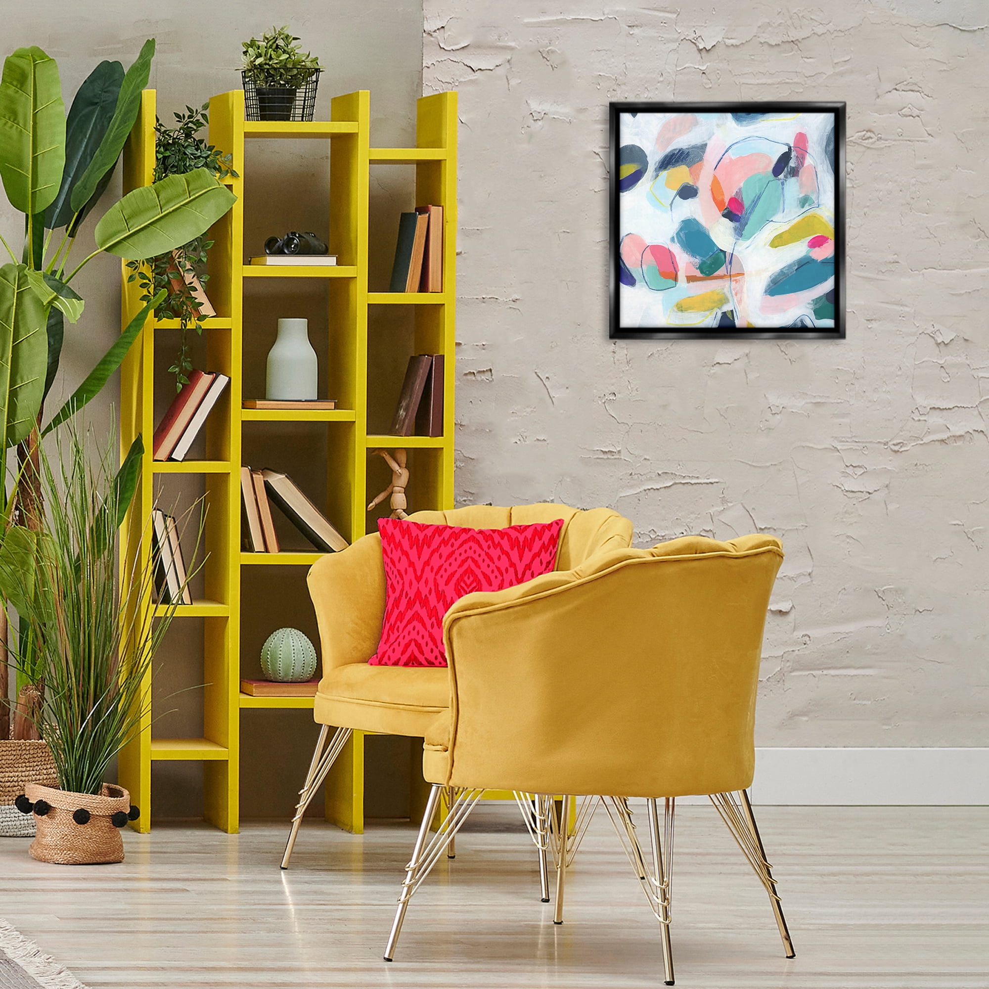 Stupell Industries Fun Shapes Impression Abstract Painting Black Floater Framed Canvas Art Print Wall Art, 18 x 18