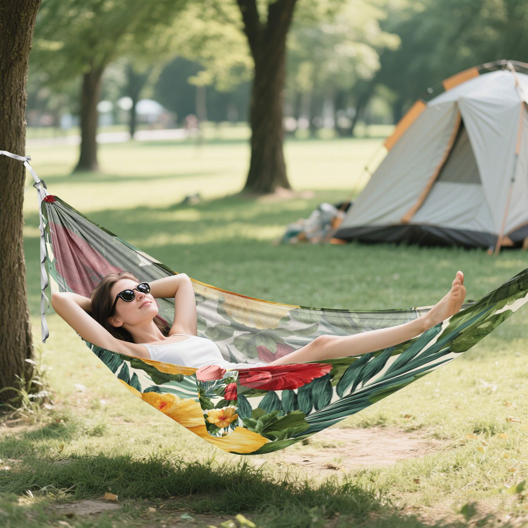 Hammock Camping Hammock Nylon Portable Hammock Travel Camping Hammock Hawaiian Flower Palm Leaves
