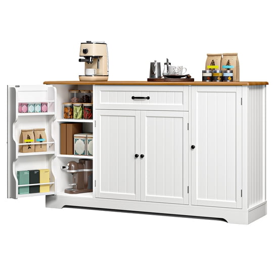 Buffet Cabinet, Aiho Coffee Bar Cabinet with 1 Drawer and 4Doors, 56" Kitchen Storage Cabinet for Kitchen, Living Room and Bathroom - Retro Desktop