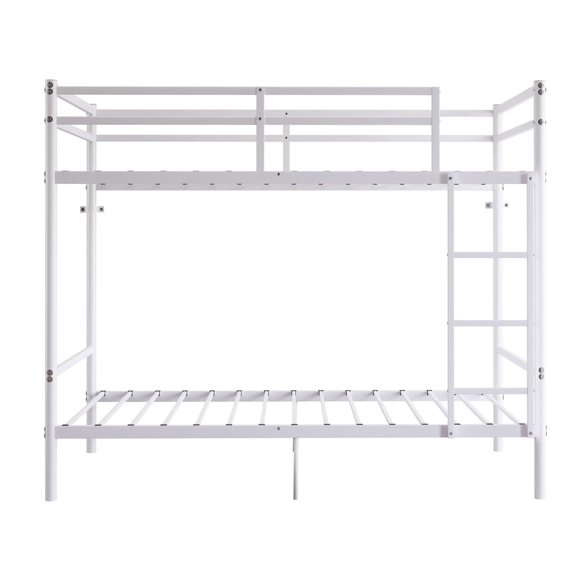 MAYEERTY Twin Over Twin Metal Bunk Bed with Ladder and High Guardrail, Space-Saving for Kids Teens Adults Bedroom Dorm, No Box Spring Needed