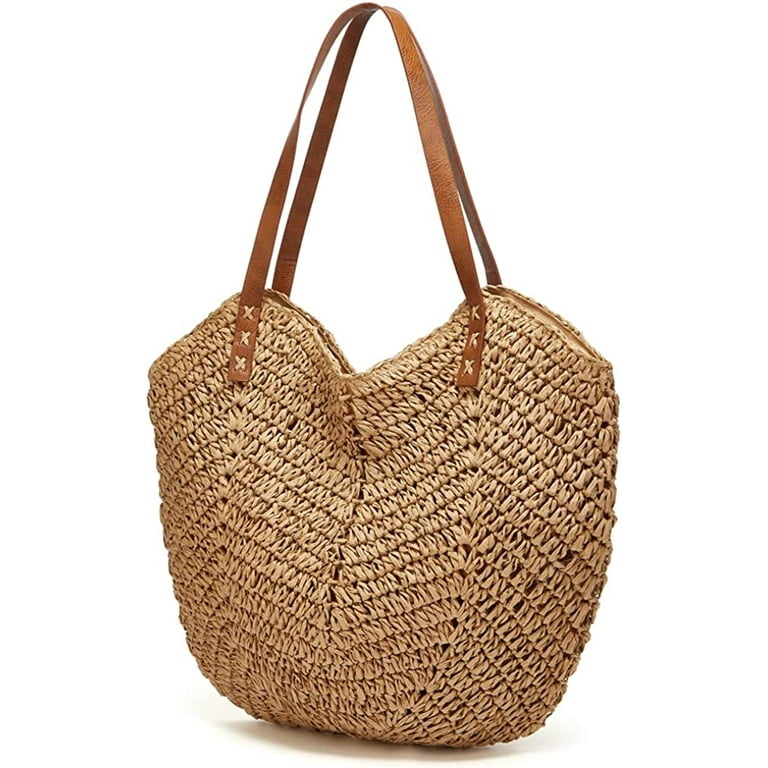 CoCopeaunts Summer Casual Straw Tote Bag Large Capacity Woven Shoulder Handbag for Summer Beach Vocation
