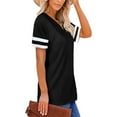 thumbnail image 5 of XBASW Womens T Shirts Short Sleeve V Neck Tees Loose Color Blocking Summer Tops S-2XL, 5 of 12