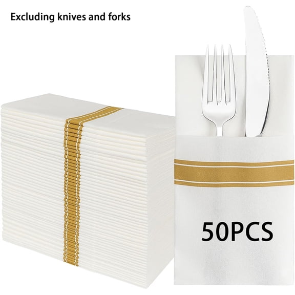 Yahome 50Pack Paper Napkins Guest Towels Soft and Absorbent Dinner Napkins with Gold Trim Elegant Dinner Napkins for Parties Weddings Dinners or Events