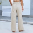 thumbnail image 4 of BOMYJESK Linen Pants Women Striped Wide Leg Palazzo Pants 2026 Summer High Elastic Waisted Lounge Pajama Pants Casual Beach Vacation Long Straight Pant Trousers with Pockets Beige XXL, 4 of 5