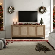 SICOTAS 61.5"W Rattan TV Stand with 4 Doors, Large Media Console for 60/70 Inch TV with Adjustable Shelves & Spacious Countertop – Entertainment Center for Living Room, Reclaimed Caramel Oak