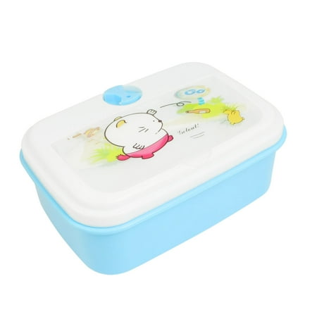 Unique Bargains Unique Bargains Rectangle Flower Printed Food Lunchbox Dinner Bucket Blue White w Spoon