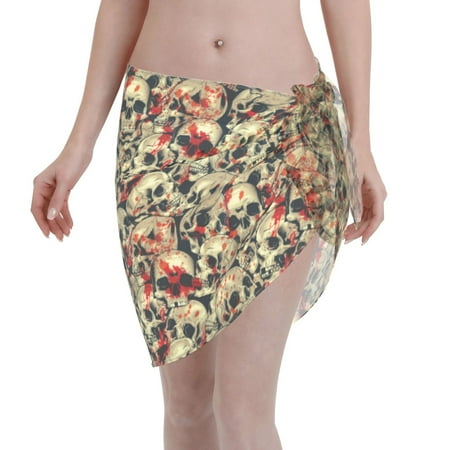 Disketp Skulls1 Women Swimsuit Cover Up Short Chiffon Summer Beach Sarong Bikini Wrap Skirt Bathing Suit