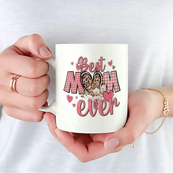 Best Mom Ever Ceramic Mug Reusable Coffee Cup with Pink Leopard Floral Gingham Heart Design Washable Mother s Day Mom Tea or Cocoa Cup Coffee Mug